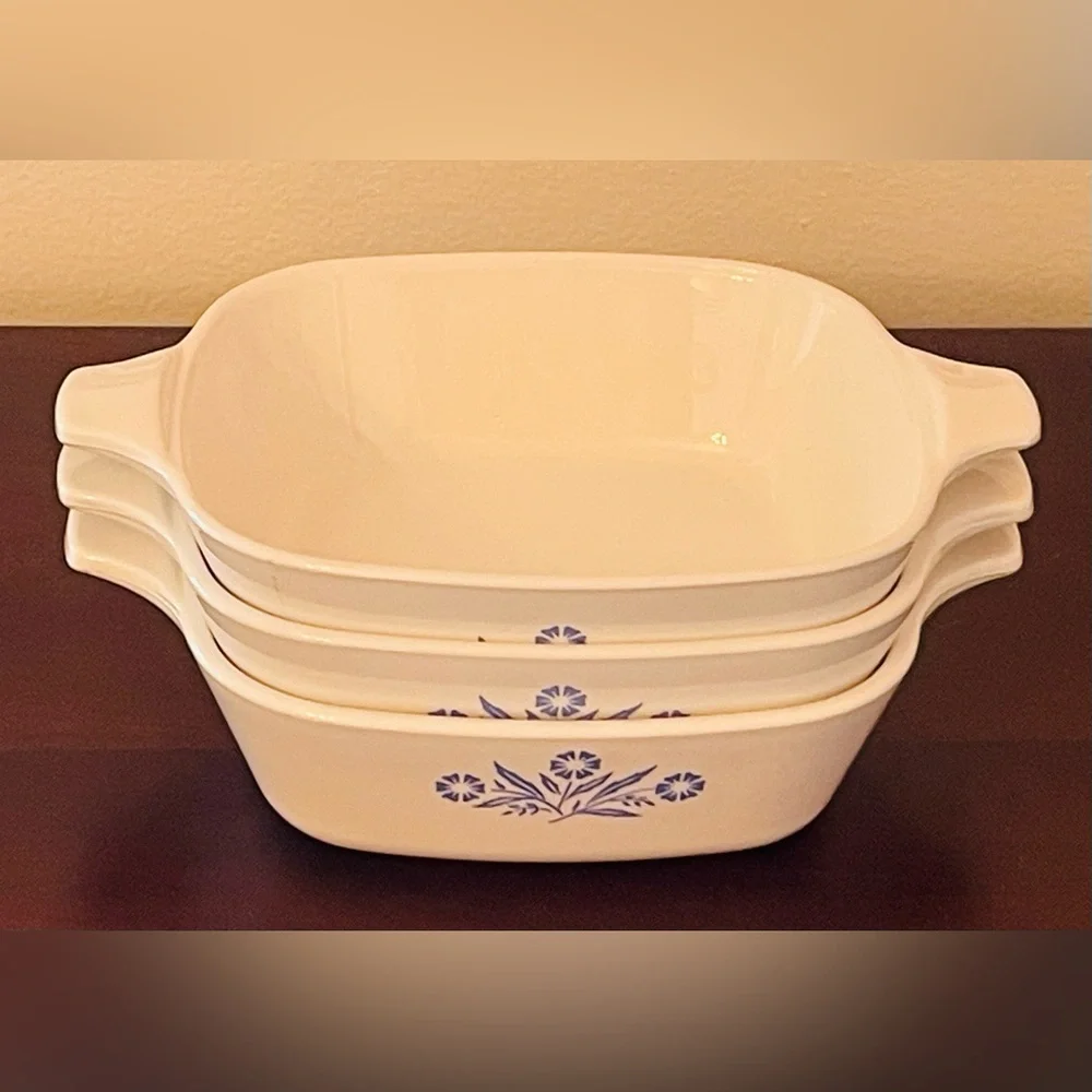 Vintage CorningWare Blue Cornflower P-41-B 1¾ Petite Pan Set:3 Casserole Dishes